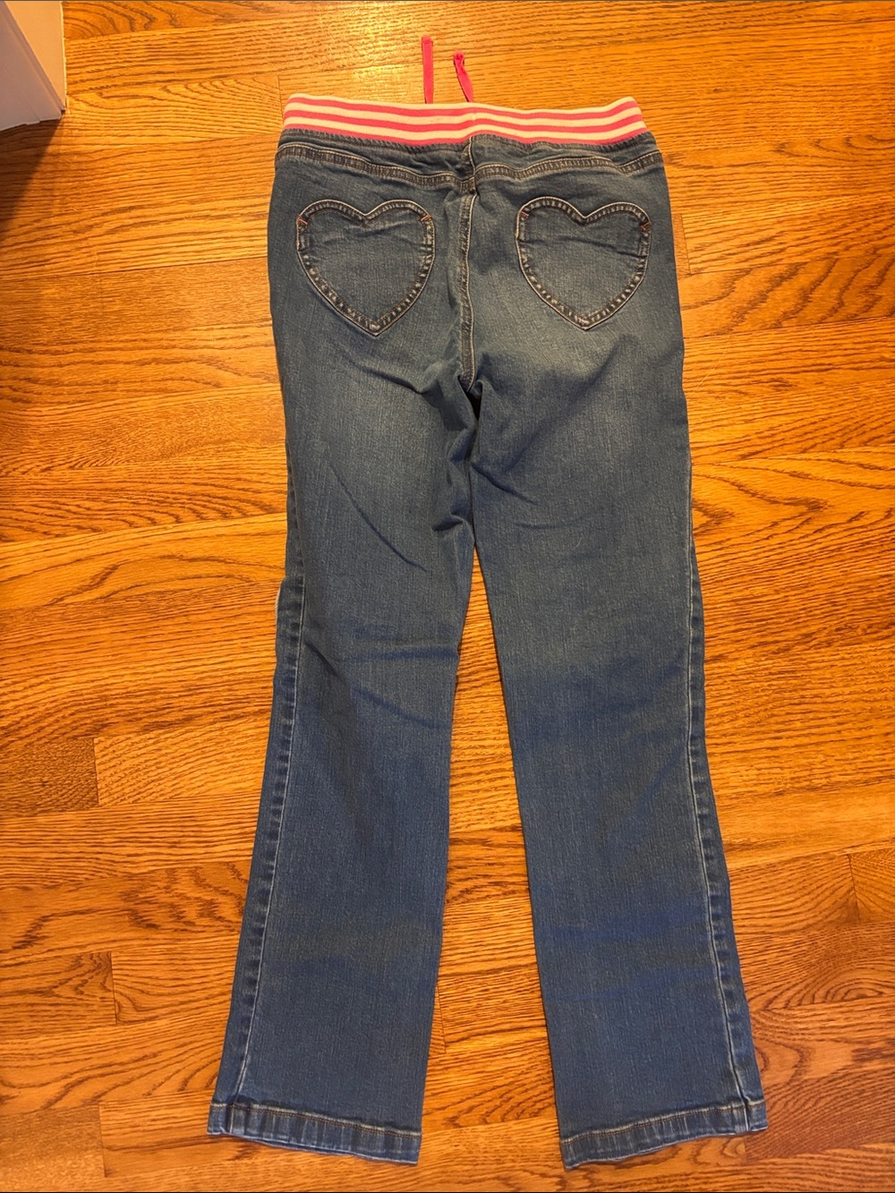 Mini Boden Blue Flare Jeans with Pink-Striped Waist - Picture 4 of 4